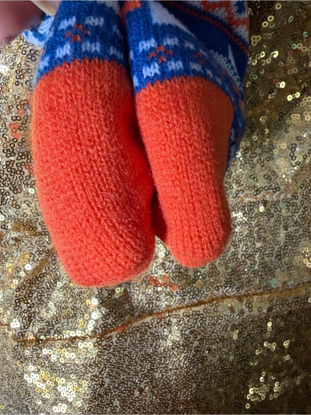 Blue & Orange Fleece-Lined Holiday Crew Socks